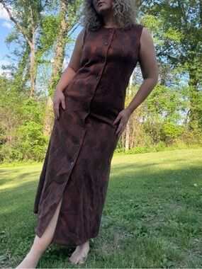 Sleeveless Button-Front Brown Maxi Dress